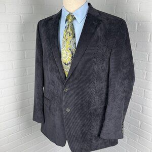 Chaps Blazer Men 44R Black Corduroy Classic Retro Academia‎ Jacket Stretch Poly